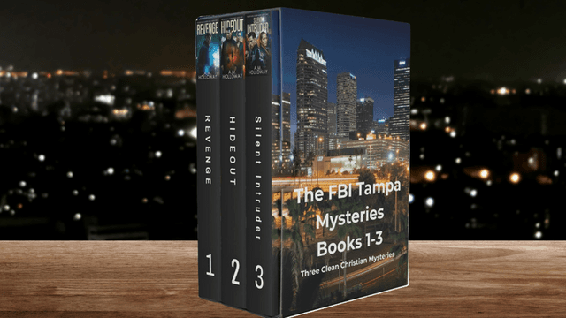 "The FBI Tampa Mysteries Books 1-3 Box Set," offering suspenseful Christian crime novels by A.M. Holloway.
