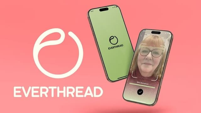 Everthread app interface showing facial recognition on a smartphone screen with a user’s image and recognition confirmation.