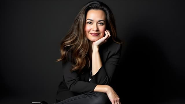 Amber Pilkington, a professional counselor, posing confidently with one hand on her chin, offering a warm smile.