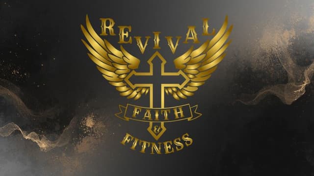 Logo of Revival Faith & Fitness featuring a golden cross with wings, symbolizing the integration of faith and fitness.