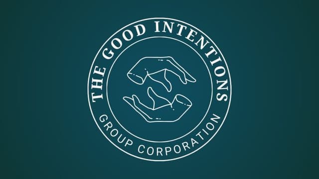 The image represents "The Good Intentions Group," featuring a logo with two hands, symbolizing care, support, and transformation.