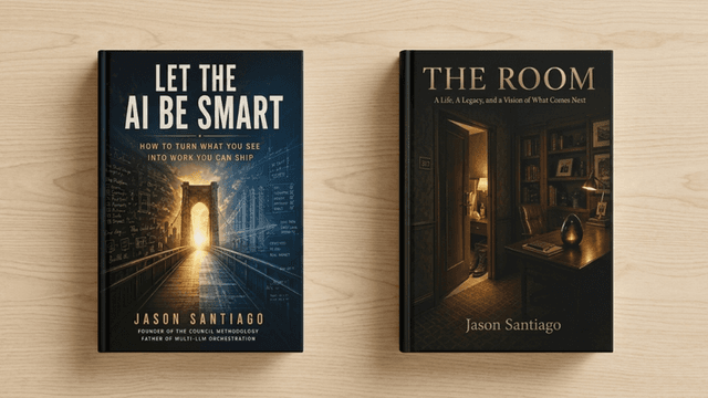 Book covers of Let the AI Be Smart and THE ROOM by Jason Santiago displayed side by side.
