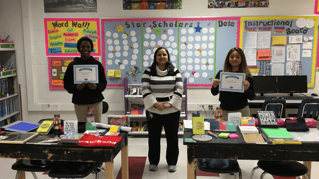 Jessica Samson with students celebrating academic success in STEM, showcasing personalized education and inspiring future leaders in science.
