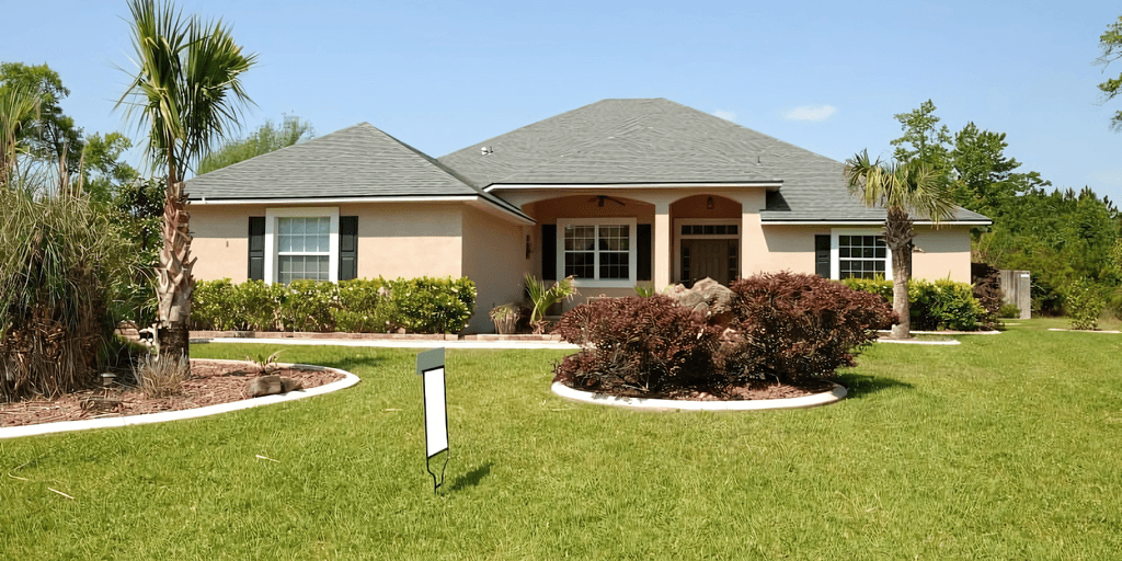 Beautiful home exterior with lush landscaping and palm trees in a sunny neighborhood.