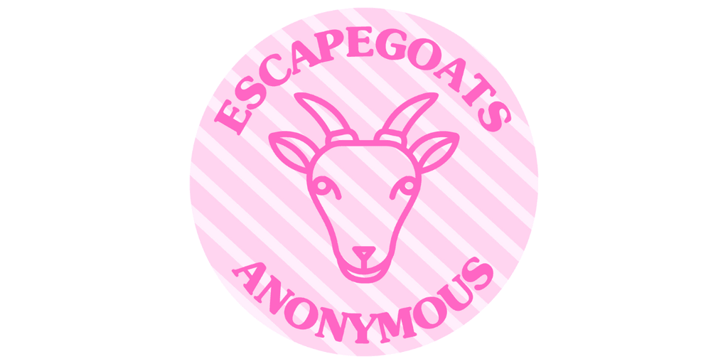 "Logo of Escapegoats Anonymous, a supportive community for survivors of family estrangement, featuring a goat illustration and pink text."