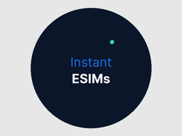Graphic promoting instant eSIMs with a dark circular background and light text