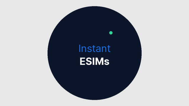 Graphic promoting instant eSIMs with a dark circular background and light text