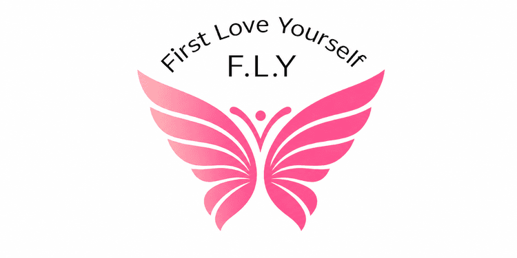 Logo featuring a pink butterfly and the text "First Love Yourself F.L.Y."