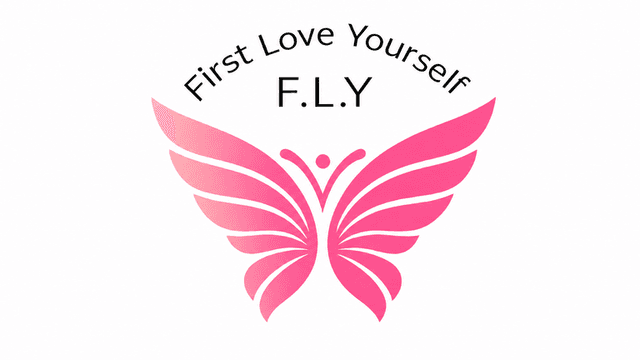 Logo featuring a pink butterfly and the text "First Love Yourself F.L.Y."