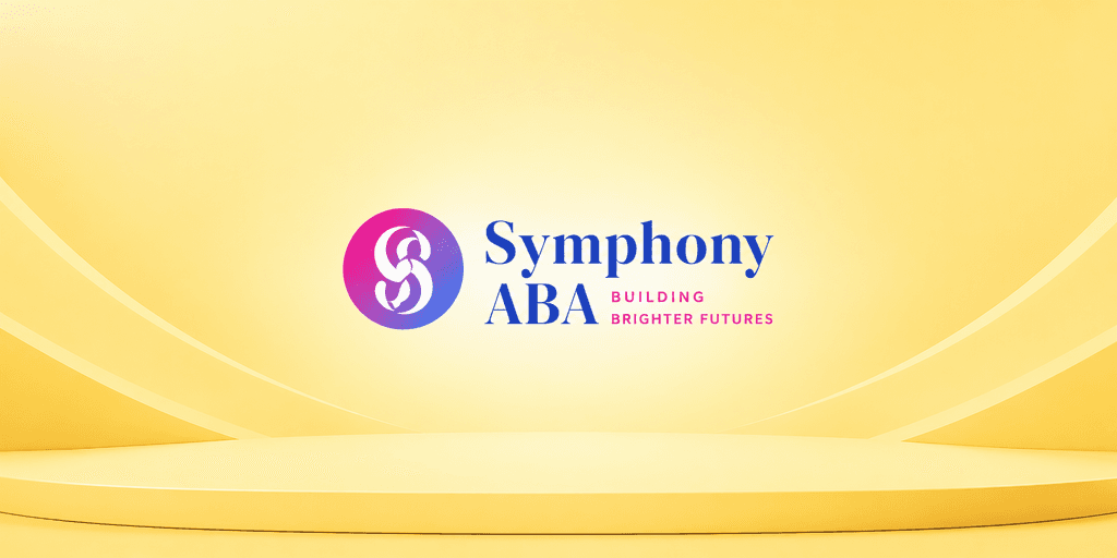 Logo of Symphony ABA on a gradient yellow background with the tagline Building Brighter Futures