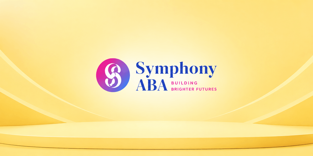 Logo of Symphony ABA on a gradient yellow background with the tagline Building Brighter Futures