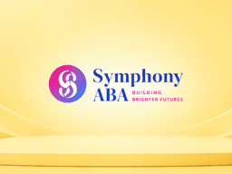 Logo of Symphony ABA on a gradient yellow background with the tagline Building Brighter Futures