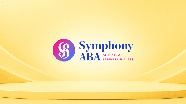 Logo of Symphony ABA on a gradient yellow background with the tagline Building Brighter Futures