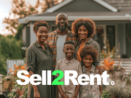 A smiling family stands together in front of their home with lush greenery around.