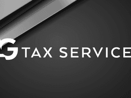 Logo of G Tax Services on a dark background with geometric design elements