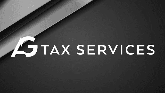 Logo of G Tax Services on a dark background with geometric design elements