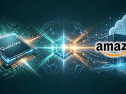 Illustration depicting collaboration between Qualcomm and Amazon in technology and cloud computing