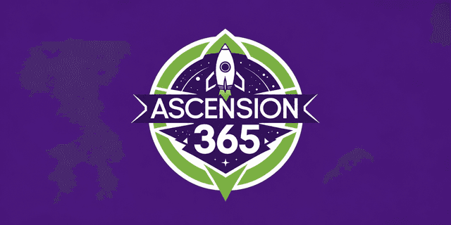 Logo featuring a rocket with "Ascension 365" on a purple background