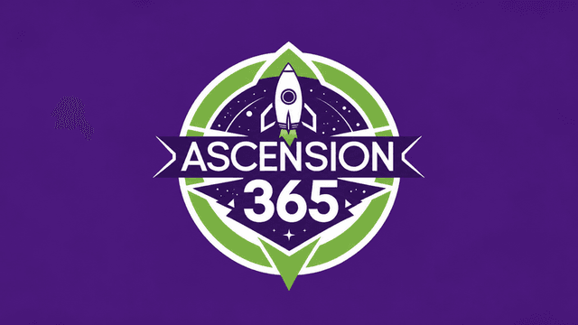 Logo featuring a rocket with "Ascension 365" on a purple background