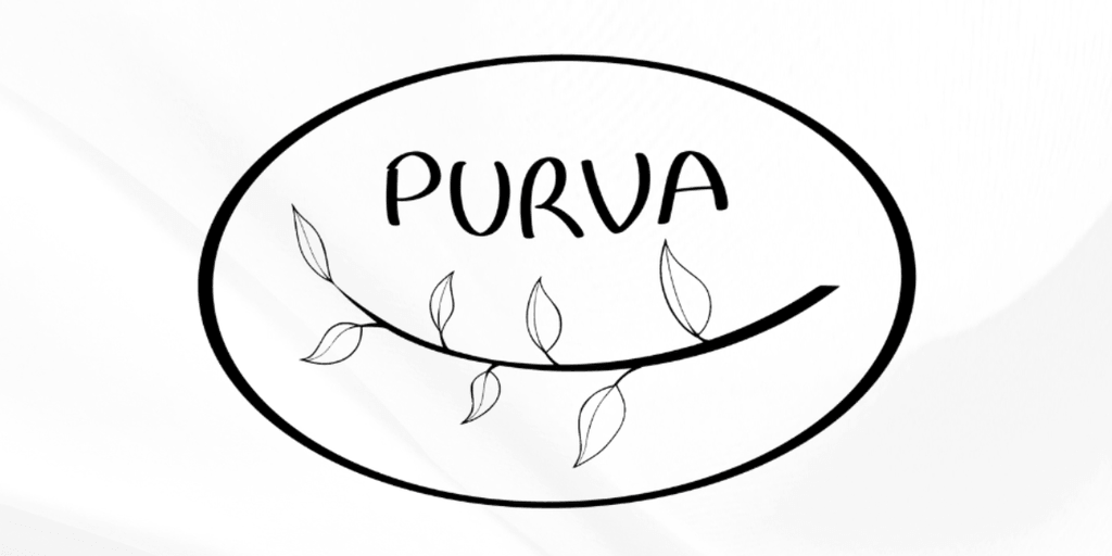 Logo featuring the word "PURVA" with a simple leaf design.