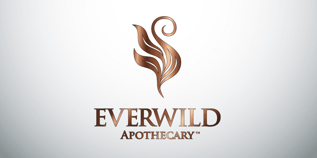 Stylized logo of Everwild Apothecary featuring elegant design and copper-like colors