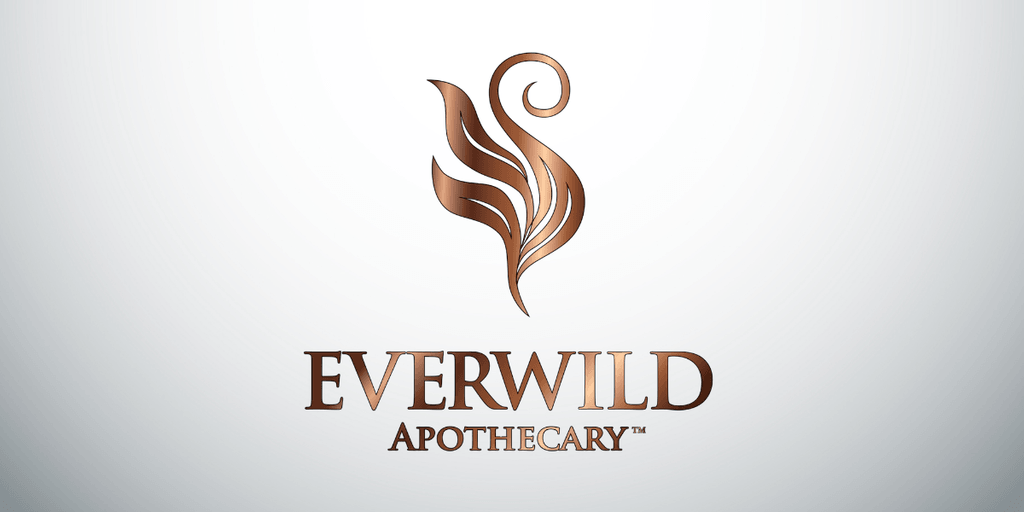 Stylized logo of Everwild Apothecary featuring elegant design and copper-like colors