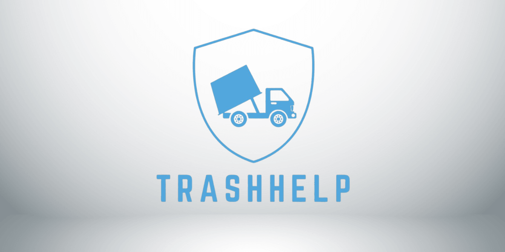 Logo for TrashHelp featuring a shield, truck, and light blue color scheme