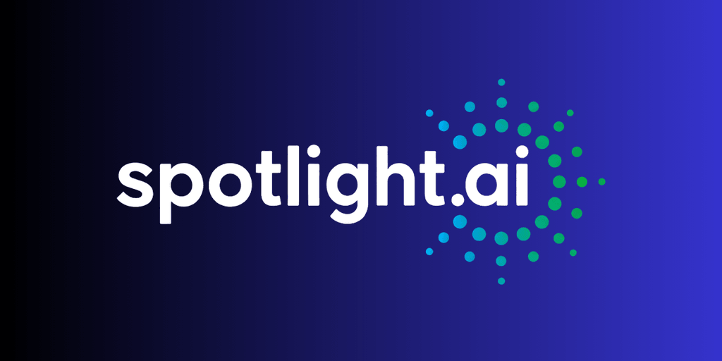 Logo of Spotlight.ai featuring blue and green dot patterns on a gradient background
