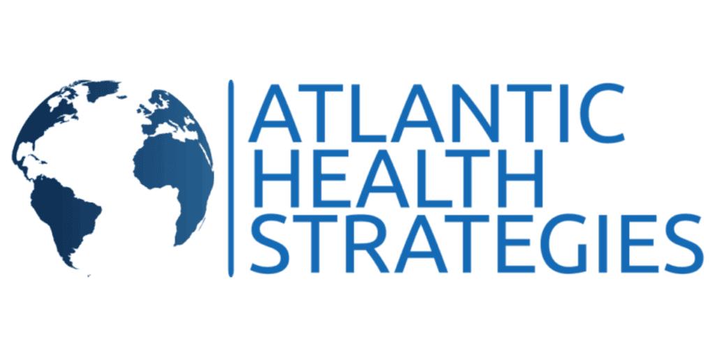 Logo of Atlantic Health Strategies featuring the globe and company name in blue