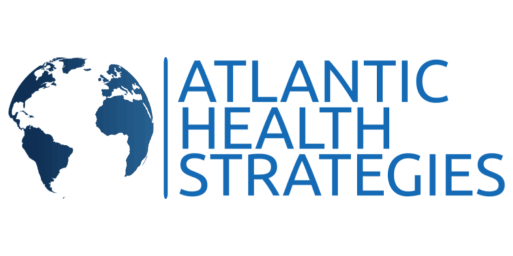 Logo of Atlantic Health Strategies featuring the globe and company name in blue