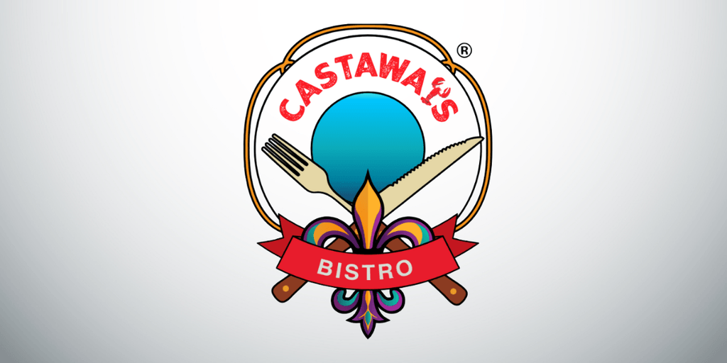 Colorful logo featuring a blue circle, utensils, and "Castaway's Bistro" text