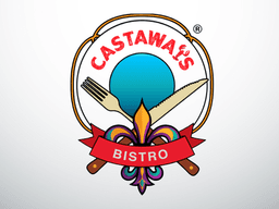 Colorful logo featuring a blue circle, utensils, and "Castaway's Bistro" text