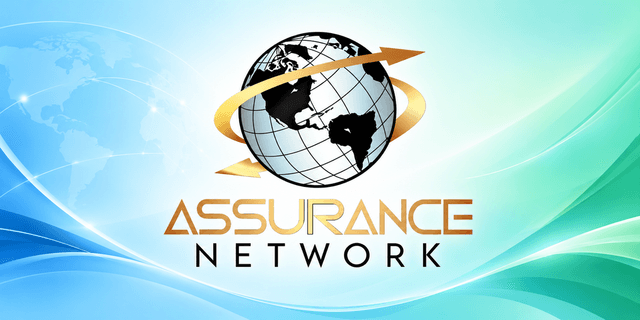 Logo of Assurance Network with a globe and swirling blue green background