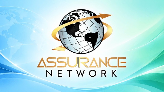 Logo of Assurance Network with a globe and swirling blue green background