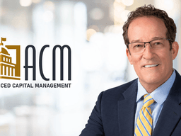 Businessman in a suit smiling beside a logo for Advanced Capital Management