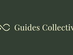 Logo of Guides Collective featuring intertwined symbols and elegant typography on a dark background