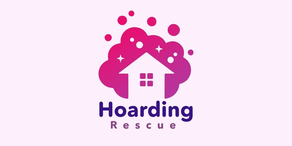 Hoarding Rescue logo featuring a house inside pink cleaning bubbles, representing compassionate hoarding cleanup services.