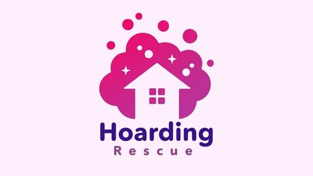 Hoarding Rescue logo featuring a house inside pink cleaning bubbles, representing compassionate hoarding cleanup services.
