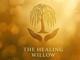 The Healing Willow logo featuring a willow tree above open hands on a gold background.