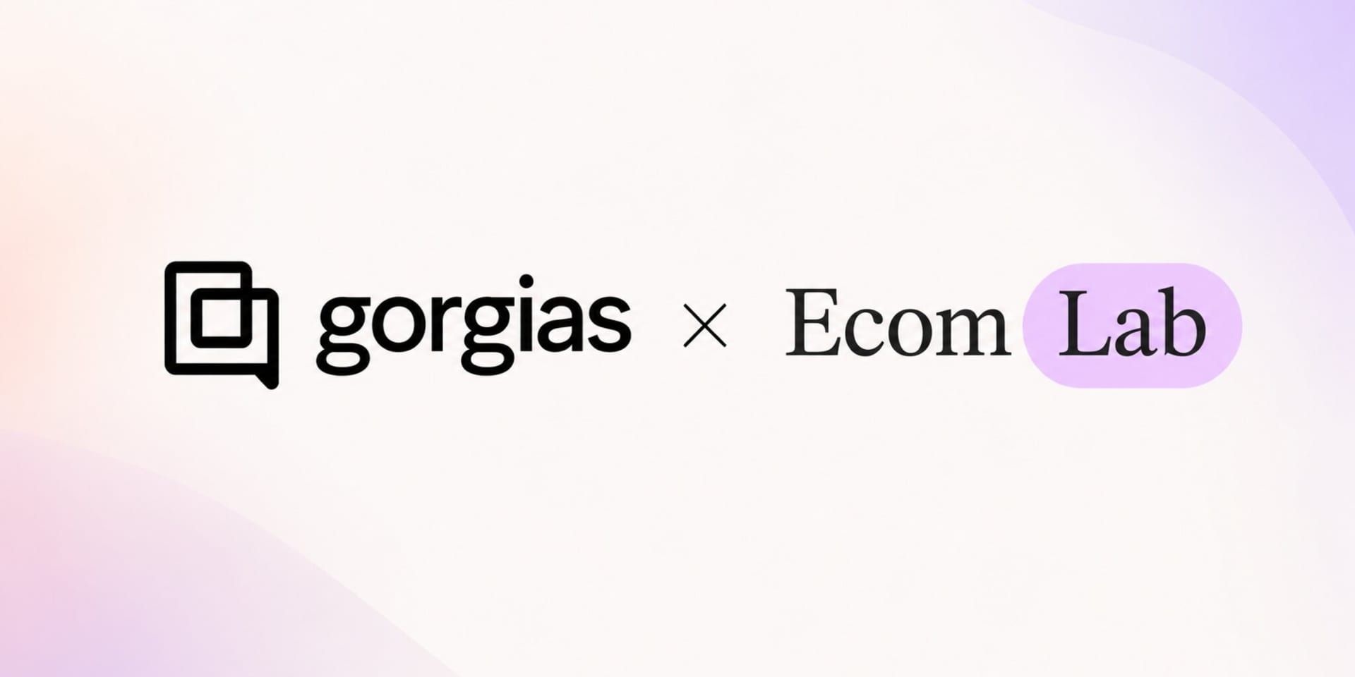 Gorgias and Ecom Lab partnership logo on soft pastel gradient background.