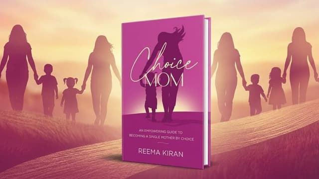 “Choice Mom” book cover with silhouettes of single mothers and children at sunset.