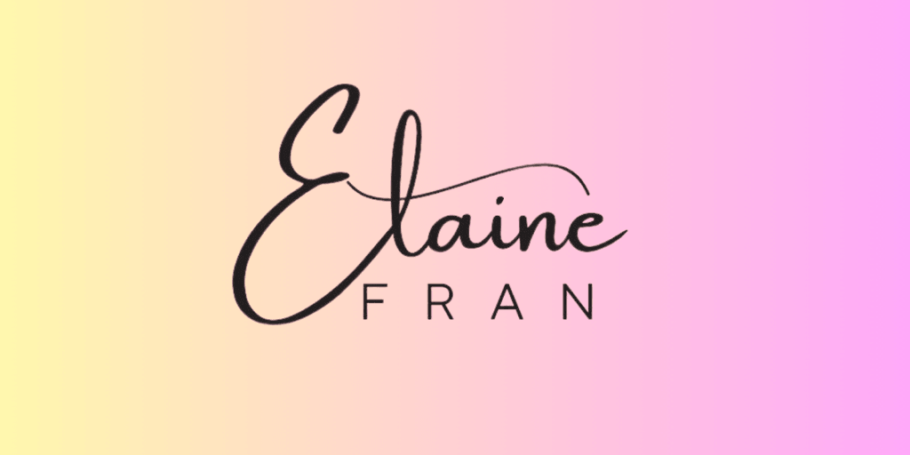 Elaine Fran logo with elegant cursive 'Elaine' and bold 'FRAN', set against a soft gradient background of pastel yellow to pink.