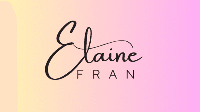 Elaine Fran logo with elegant cursive 'Elaine' and bold 'FRAN', set against a soft gradient background of pastel yellow to pink.