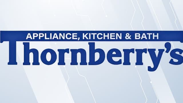 Thornberry’s Appliance, Kitchen & Bath logo on light background with subtle geometric line pattern.