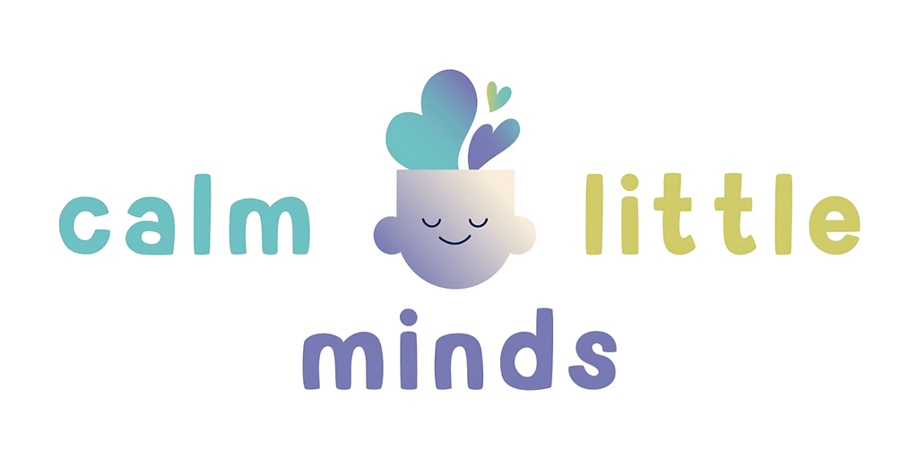 Logo of Calm Little Minds, featuring a smiling face with plants growing from a pot, symbolizing emotional growth.