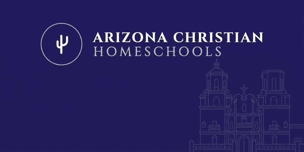 Arizona Christian Homeschools logo on purple background with church illustration, introducing Christ-centered education directory across Arizona.