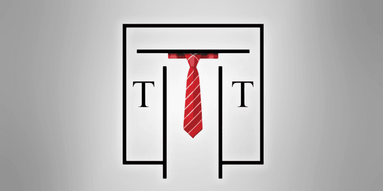 Talisman Tie logo featuring a red striped necktie framed by minimalist black lettering and border.