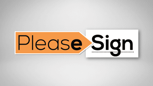 PleaseSign logo with orange arrow pointing to bold black text on white background.