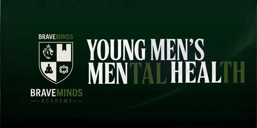 BraveMinds Academy logo beside “Young Men’s Mental Health” title promoting adolescent mental health treatment.