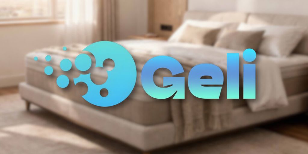 Geli logo displayed on a mattress, symbolizing innovative gel technology for improved sleep quality and comfort.
